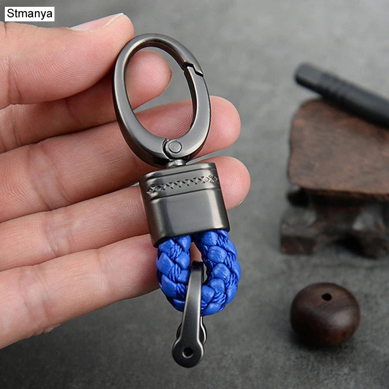 New Hand-Woven Leather Car Key Ring Men Women Rope Key Chain Waist Keychains Charm Metal Key Holder Gift Jewelry