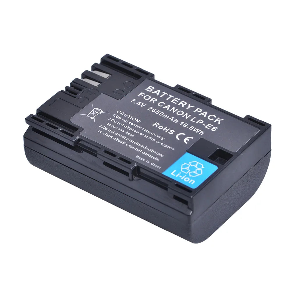 2650mAh LP-E6 LP-E6N LP E6 Battery + LCD USB Dual  Charger for Canon EOS 6D 7D 5D Mark II III IV 60D 60Da 70D 80D 5DS R XC10