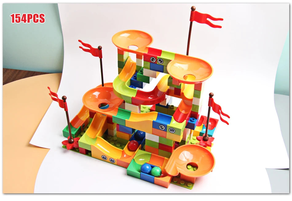77-308PCS Marble Race Run Big Block Compatible City Building Blocks Funnel Slide Blocks DIY Big Bricks Toys For Children Gift
