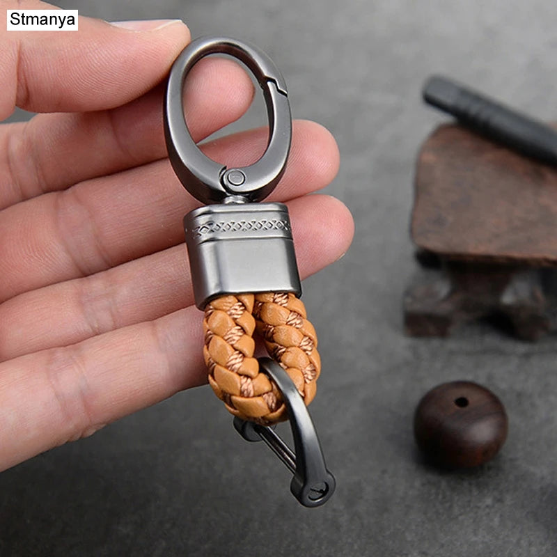 New Hand-Woven Leather Car Key Ring Men Women Rope Key Chain Waist Keychains Charm Metal Key Holder Gift Jewelry
