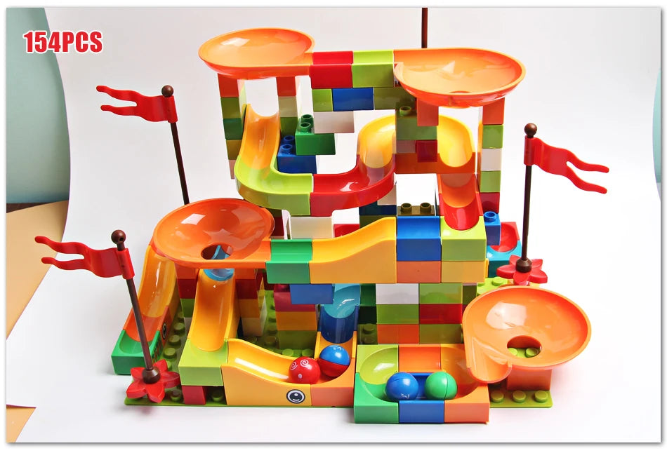 77-308PCS Marble Race Run Big Block Compatible City Building Blocks Funnel Slide Blocks DIY Big Bricks Toys For Children Gift