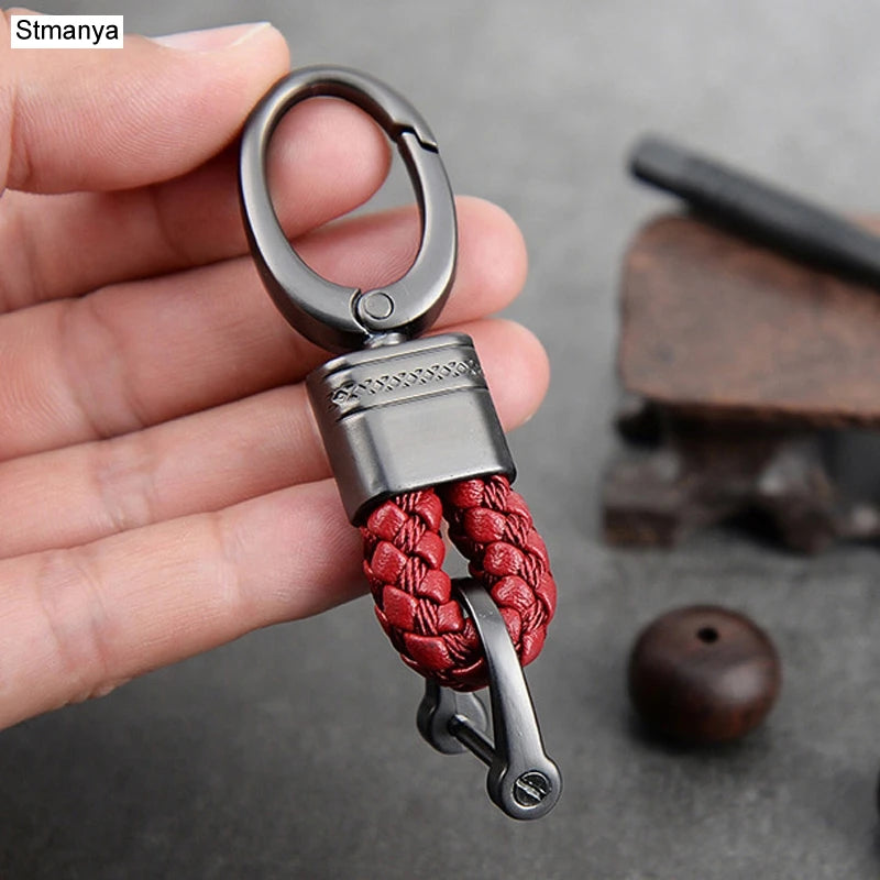 New Hand-Woven Leather Car Key Ring Men Women Rope Key Chain Waist Keychains Charm Metal Key Holder Gift Jewelry
