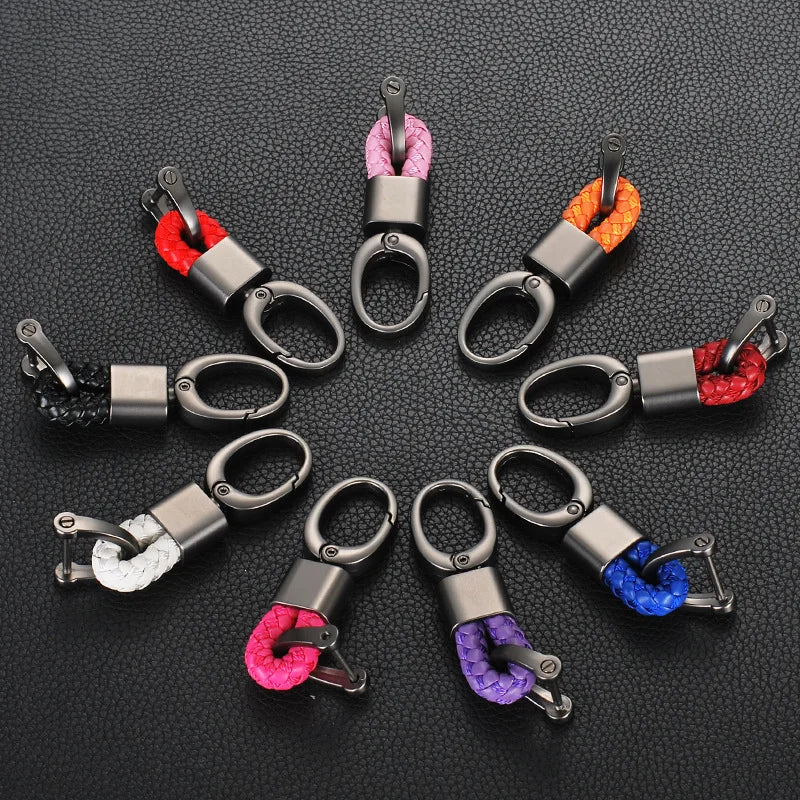 New Hand-Woven Leather Car Key Ring Men Women Rope Key Chain Waist Keychains Charm Metal Key Holder Gift Jewelry