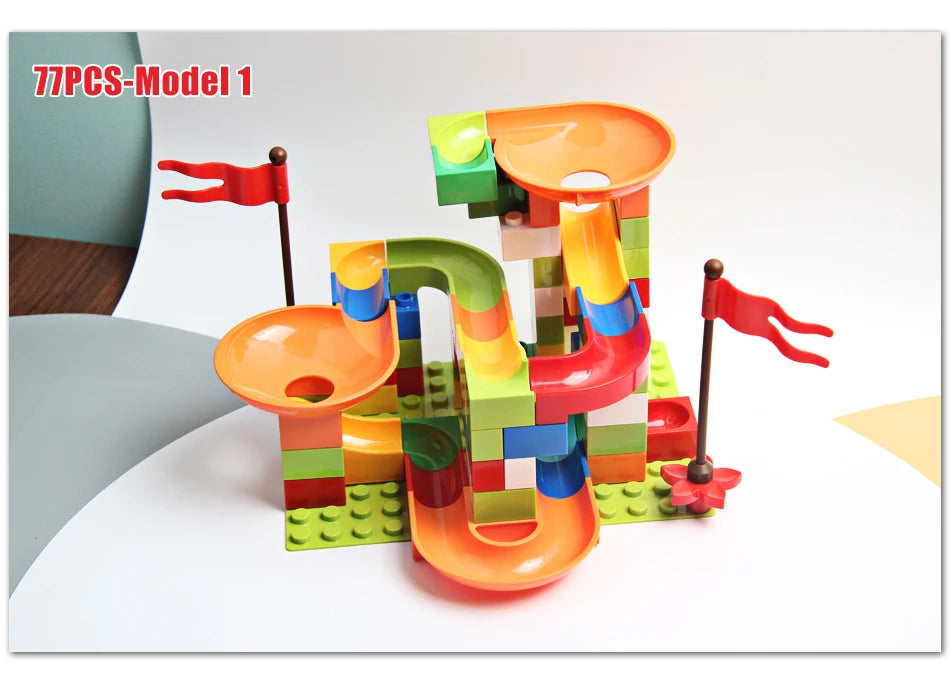 77-308PCS Marble Race Run Big Block Compatible City Building Blocks Funnel Slide Blocks DIY Big Bricks Toys For Children Gift