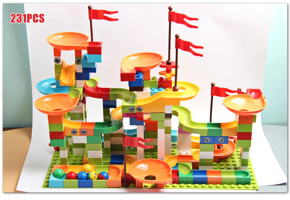 77-308PCS Marble Race Run Big Block Compatible City Building Blocks Funnel Slide Blocks DIY Big Bricks Toys For Children Gift