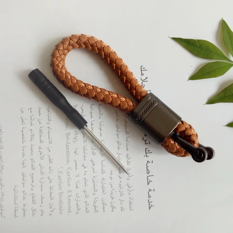 New Hand-Woven Leather Car Key Ring Men Women Rope Key Chain Waist Keychains Charm Metal Key Holder Gift Jewelry