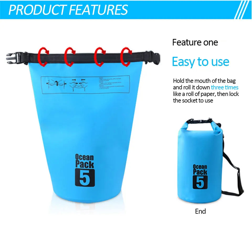 Waterproof PVC Dry Bag for Women Men 2L/5L/10L/15L/20L/30L Outdoor Sport Storage Bag for Kayaking, Boating, Fishing, Swimming