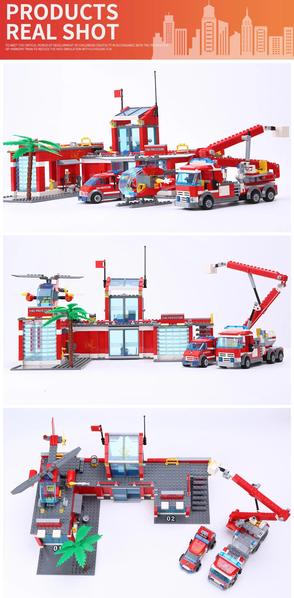 HUIQIBAO 774pcs City Fire Station Model Building Blocks Boys Firefighter Truck Educational Construction Bricks Toys For Children