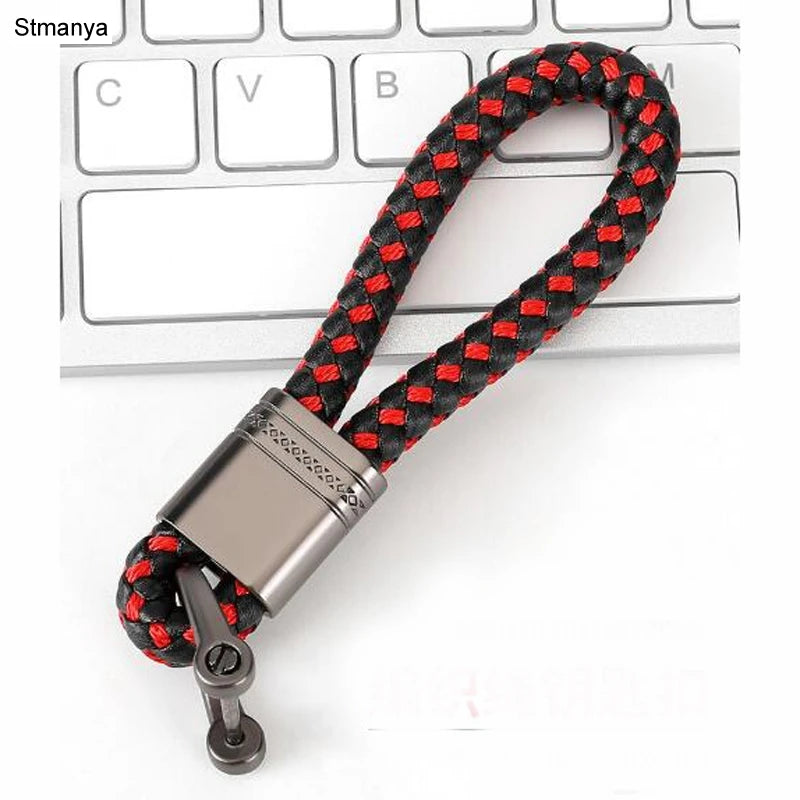New Hand-Woven Leather Car Key Ring Men Women Rope Key Chain Waist Keychains Charm Metal Key Holder Gift Jewelry