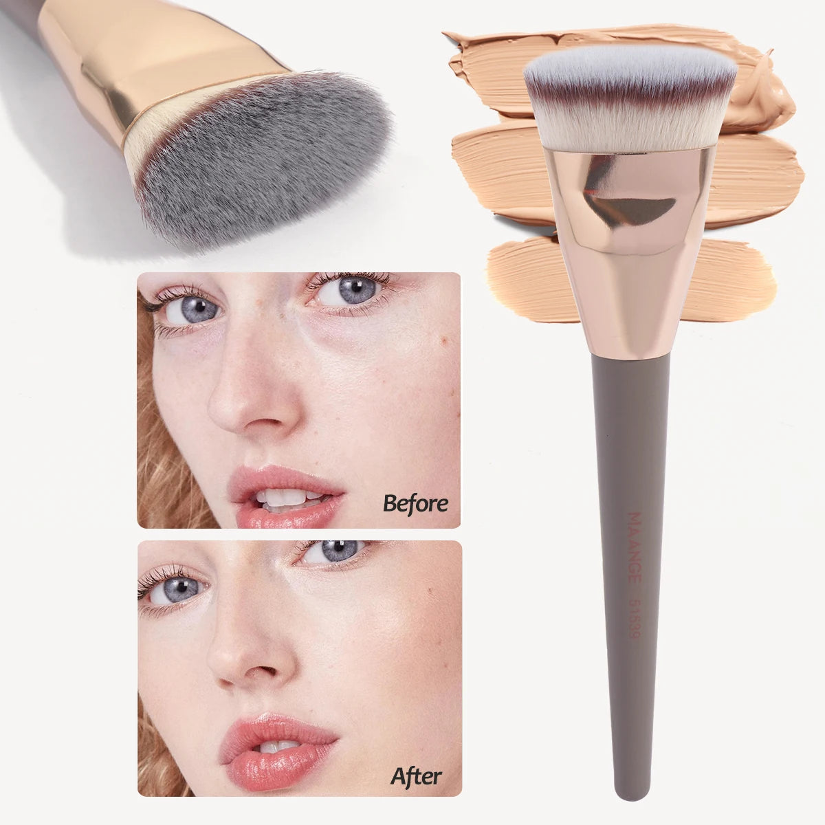 MAANGE Single Flat Round Tube Flat Head Foundation Brush With Box Powder Blush Concealer Makeup Brush Skin-friendly Makeup Tool