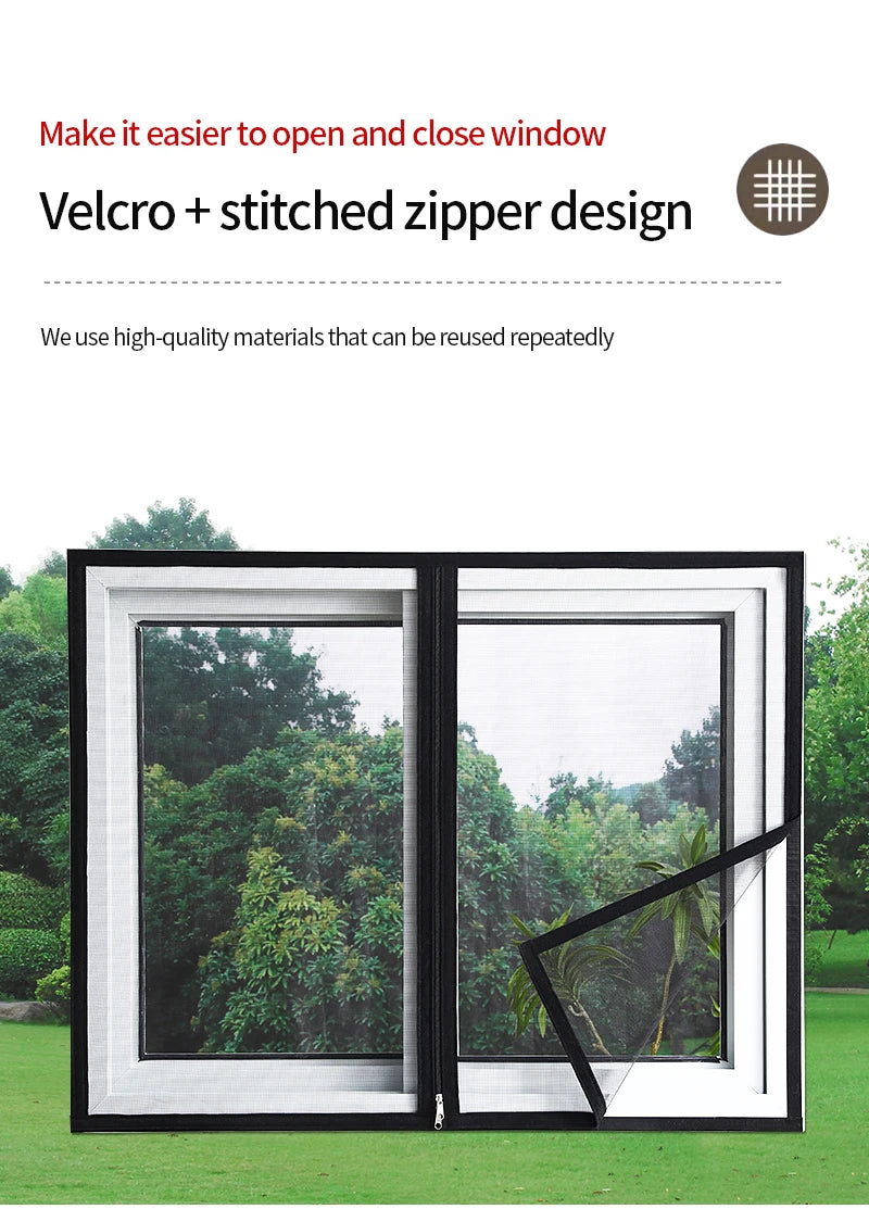 Black, Customized size，Window mesh with zipper Self-adhesive zipper,mosquito nets for windows anti mosquito window door curtain