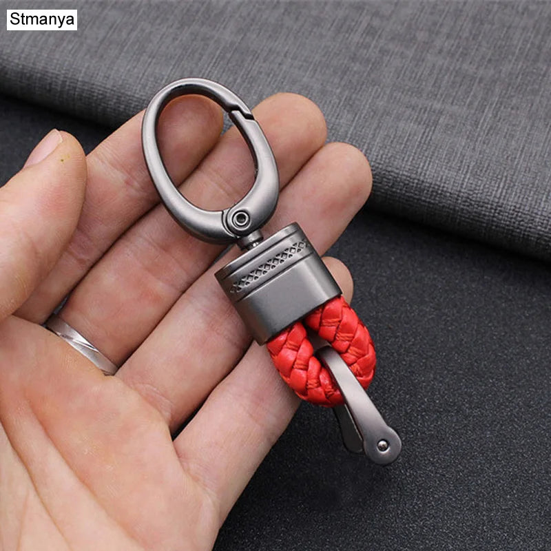 New Hand-Woven Leather Car Key Ring Men Women Rope Key Chain Waist Keychains Charm Metal Key Holder Gift Jewelry