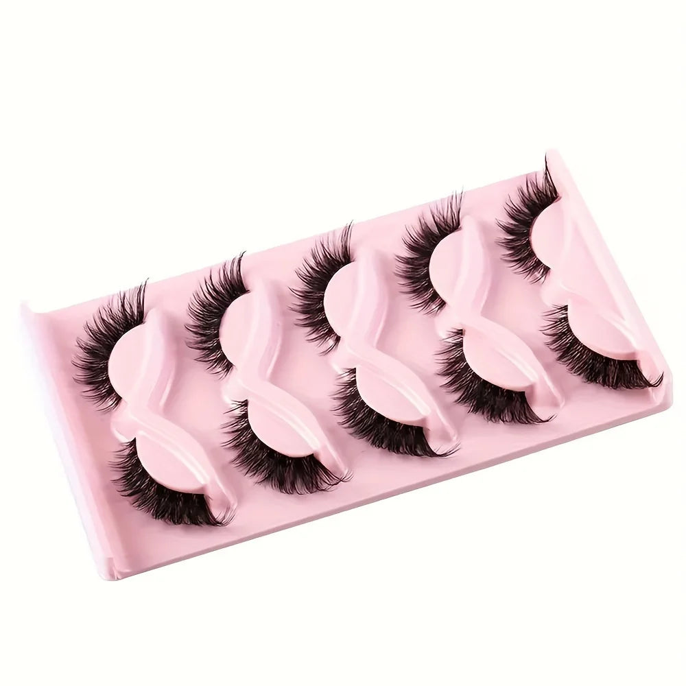 5 Pairs Cat Eye False Eyelashes - Hypoallergenic, Natural Long Manga Lashes With Winged Ends For Extended Eye Look
