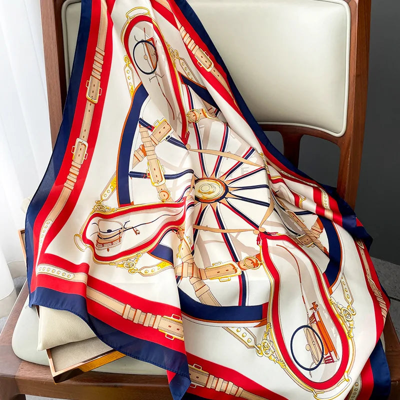 Neckerchief Female Luxury Square Scarf for Women Silk Feeling Shawl Satin Hijab Fashion Wraps Hair Bands Ribbon Headband Bandann