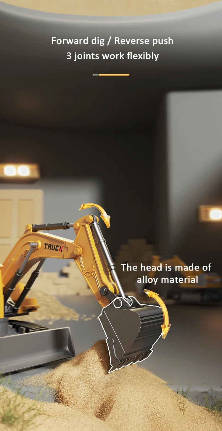 Alloy Remote Control Excavator Toy Car with Lights Sound Effect Electric Excavator Automobile Engineering Vehicle Children Gifts