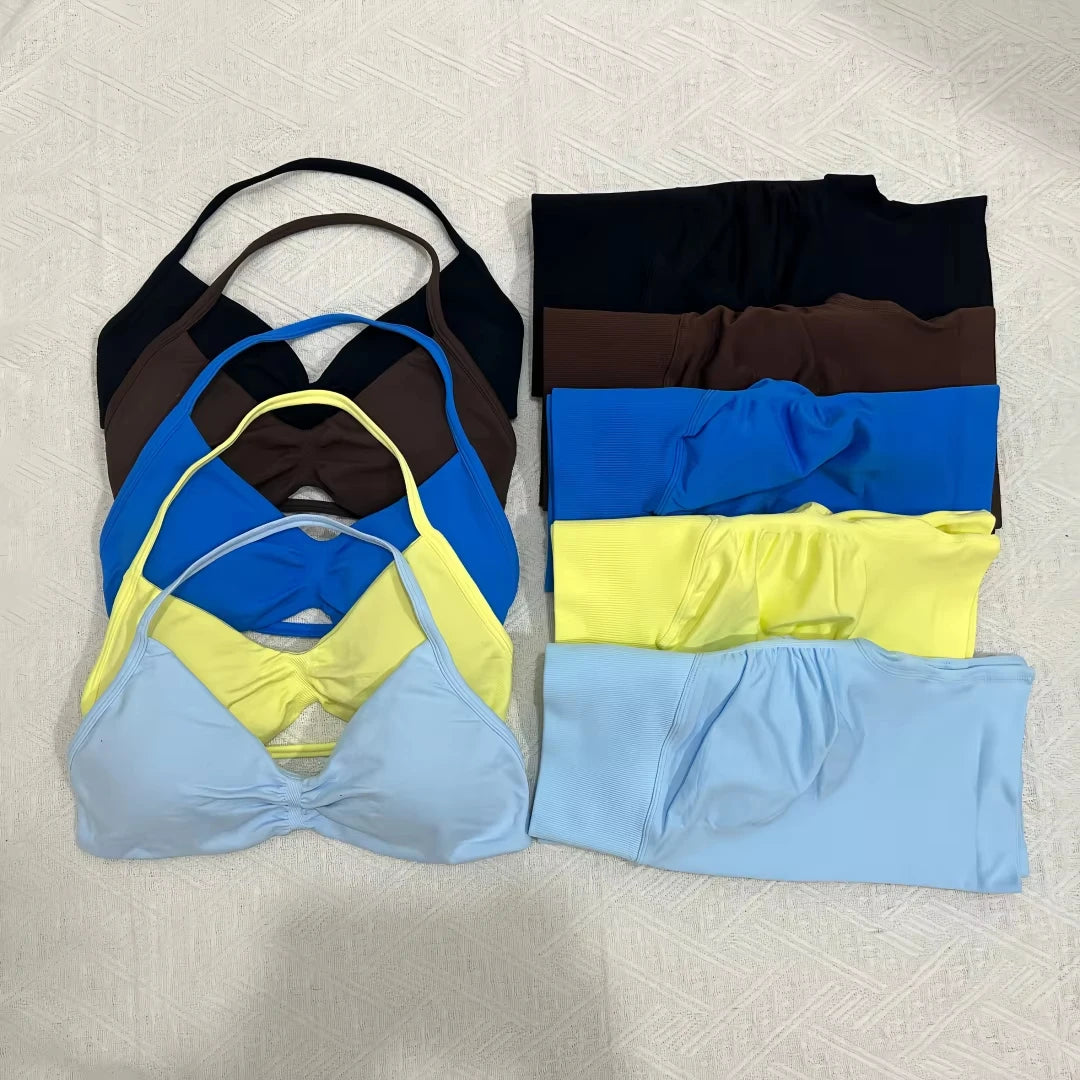 2 Pieces Sports Set Women Backless Tank Tops High Waist Scrunch Seamless Shorts Sport Suit Gym Set Sportswear Workout Set