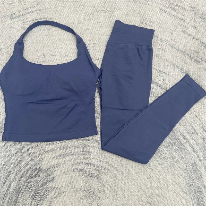 Women's High Stretch Soft Halter Top Sports Tops Legging Set Gym Workout Yoga Fitness Active Wear Impact Outfit Sport Pant