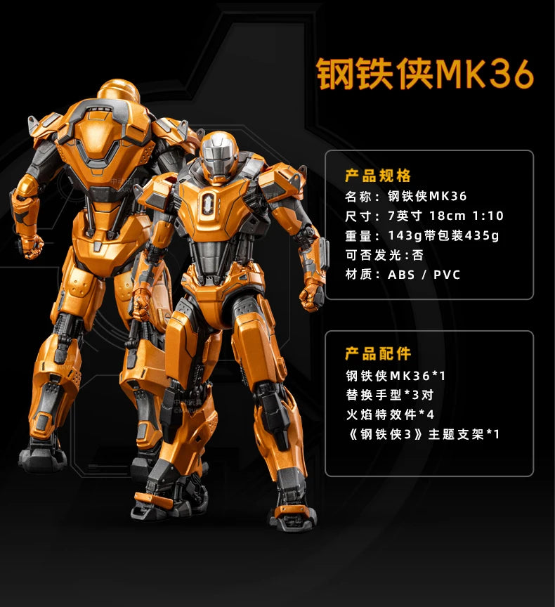 1:10 ZD Toys Iron Man MK25 Striker MK26 Gamma MK36 Peacemaker MK40 MK2 War Machine MK15 Sneaky Action Figure Collections Gift