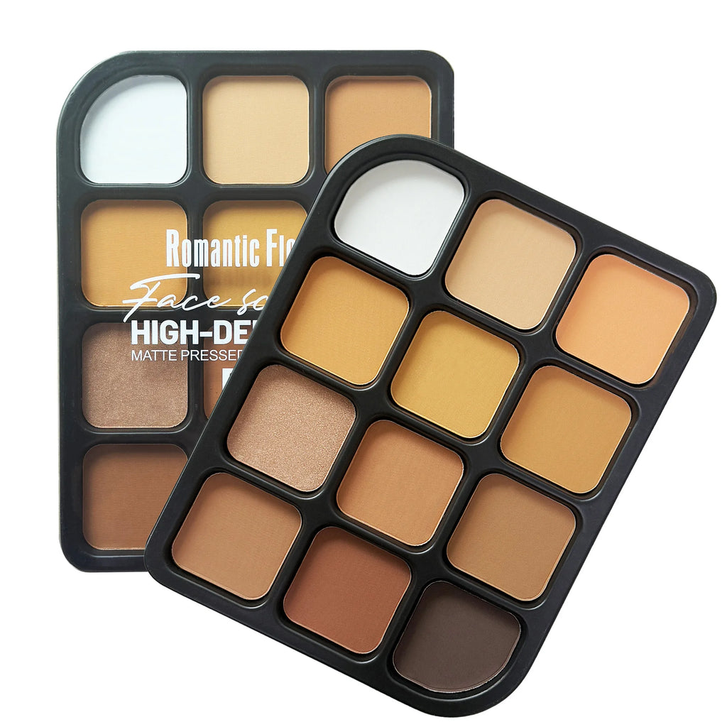 Deep Skin 12-Color Matte Contour Palette - Full Coverage All-In-One Highlighter Shading & Powder Face Makeup Kit