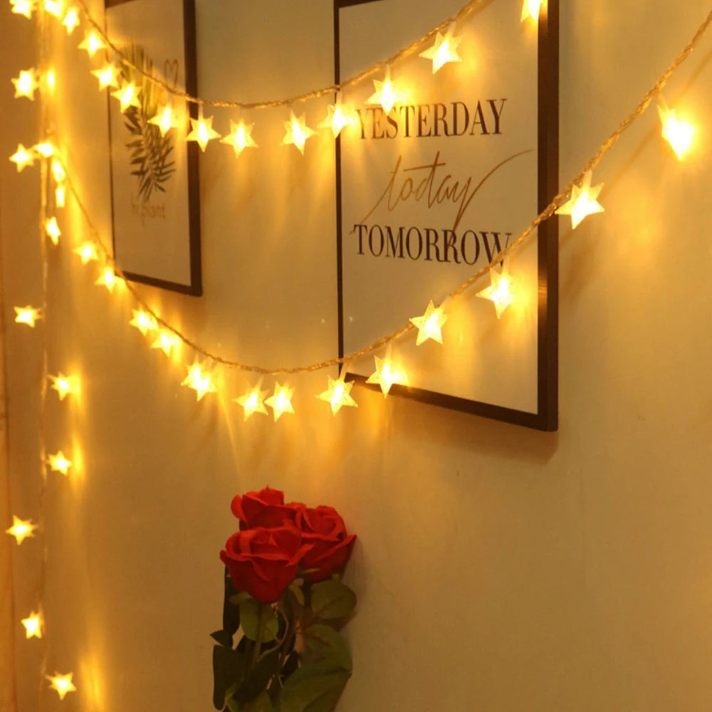 LED Star Fairy Lights Outdoor Chain Lights Garland Bulb String Lights Party Home Wedding Terrace Garden Christmas Decoration