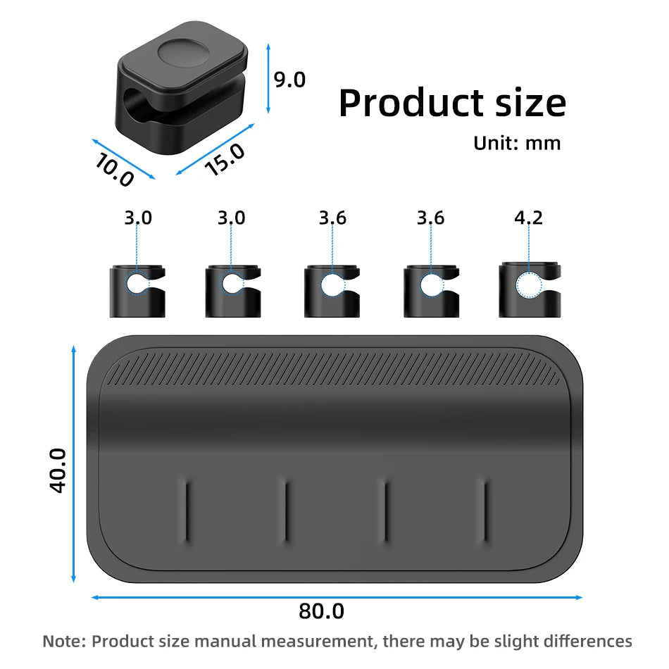 Car mounted magnetic cable management, silicone cable clamp, desktop multi-purpose wire holder, 5 clips for lighting USB C micro