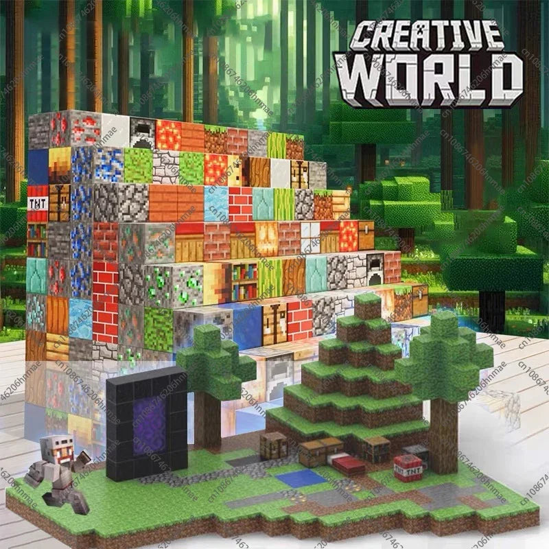 Magnetic Building Blocks Mine World Montessori Educational STEM Sensory Toy for Magnet Cube Kids Boys Girls Ages 3+ DIY Toy Gift