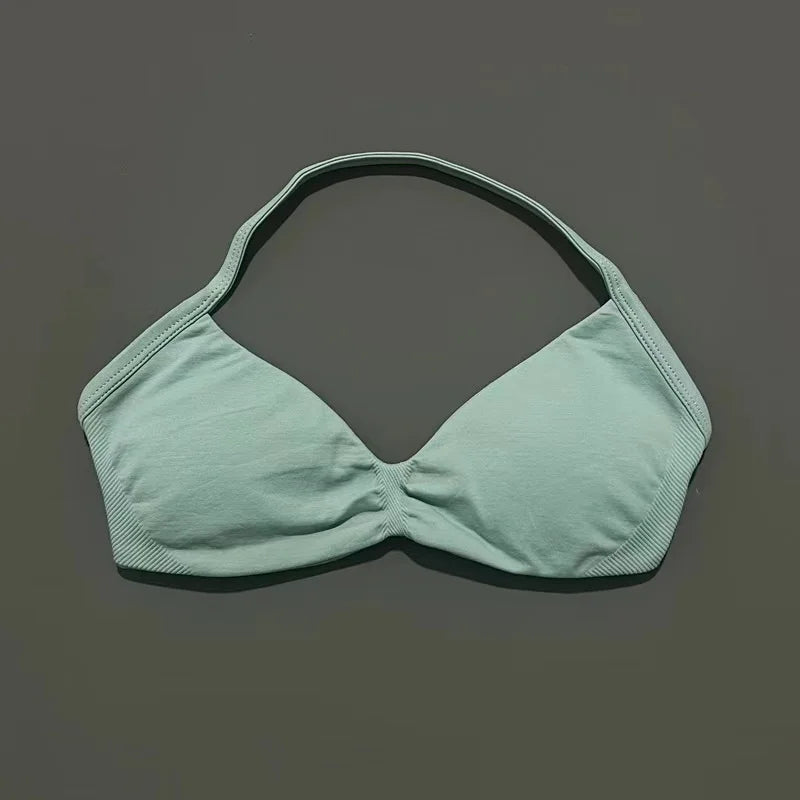 Sports Bra Strappy Backless Yoga Gym Bra Scrunch Push-up Removable Cups Women Workout Clothing Gym Top Halter Sport Bras