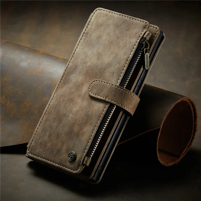 Flip Leather Phone Case For Samsung Galaxy S25 Edge S24 Ultra S23 FE S22 S21 S20 Plus Note 20 A16 A56 Zipper Wallet Card Cover