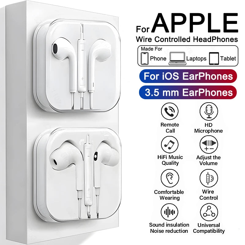 For Apple iPad Laptops Tablet Headphones For iPhone 16 15 14 13 12 11 Pro Max Earphones X XS 7 8 Plus 3.5mm Stereo Wired Earbuds