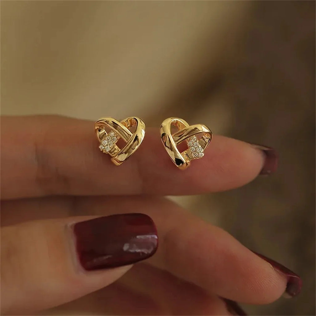 2pcs Fashion Eternity Love Zircon Ear Stud for Women Girls,Gold Color Heart Tragus Cartilage Earrings Chic Wedding Jewelry