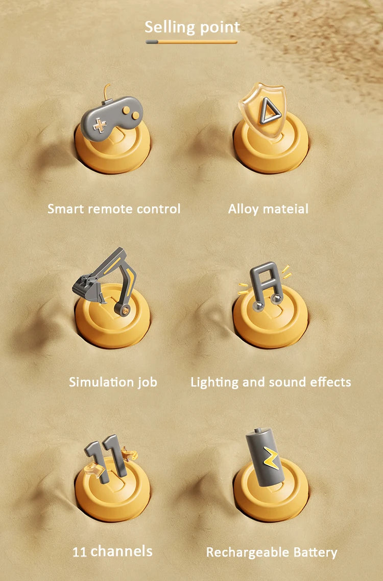 Alloy Remote Control Excavator Toy Car with Lights Sound Effect Electric Excavator Automobile Engineering Vehicle Children Gifts