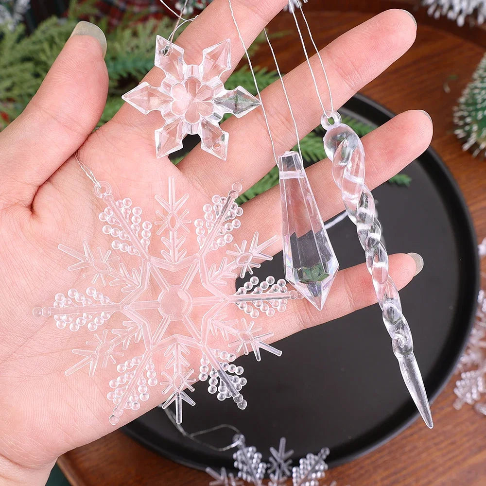 24/5PCS Crystal Clear Snowflake Icicle Pendants Acrylic Christmas Tree Ornament Christmas Holiday Home Party Hanging Decorations