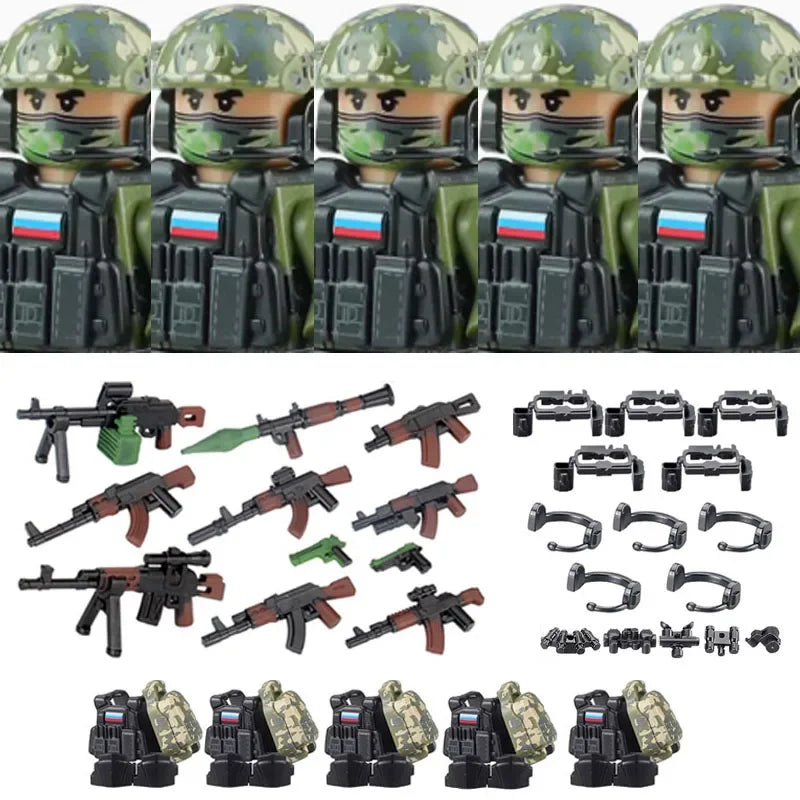 Military Army Figures Building Blocks SWAT Ghost Commando Special Forces Soldier Weapons Gun Hat Shield Belt AK Mini Bricks Toy