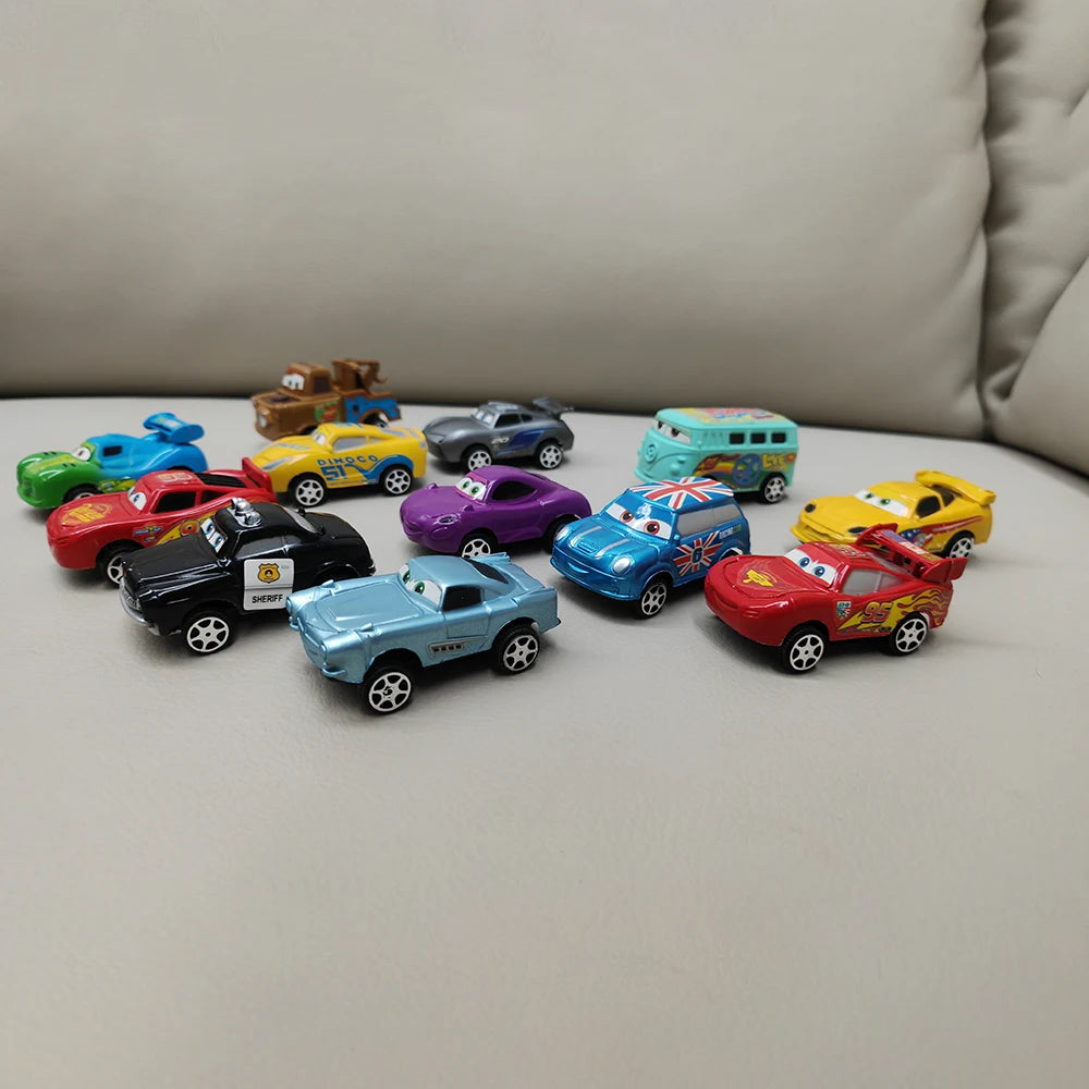 Desney 12pc/set Mcqueen Jackson Hot Sale Pixar Cars Lightning Storm Mater Pvc Model Back-Force Car Toy for Kids Birthday Gifts