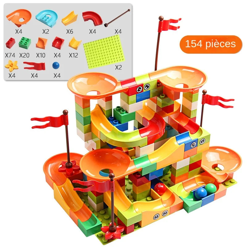 77-308PCS Marble Race Run Big Block Compatible City Building Blocks Funnel Slide Blocks DIY Big Bricks Toys For Children Gift