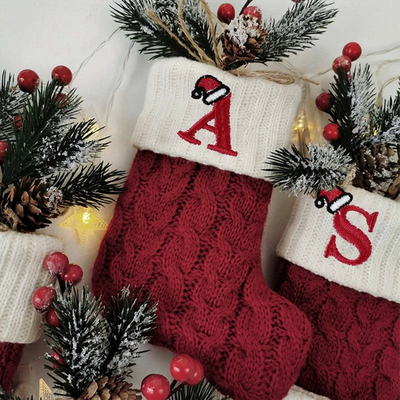 Christmas Alphabet Knitting Socks Christmas Tree Ornaments Christmas Decorations For Home 2025 Noel New Year 2026 Xmas Gift