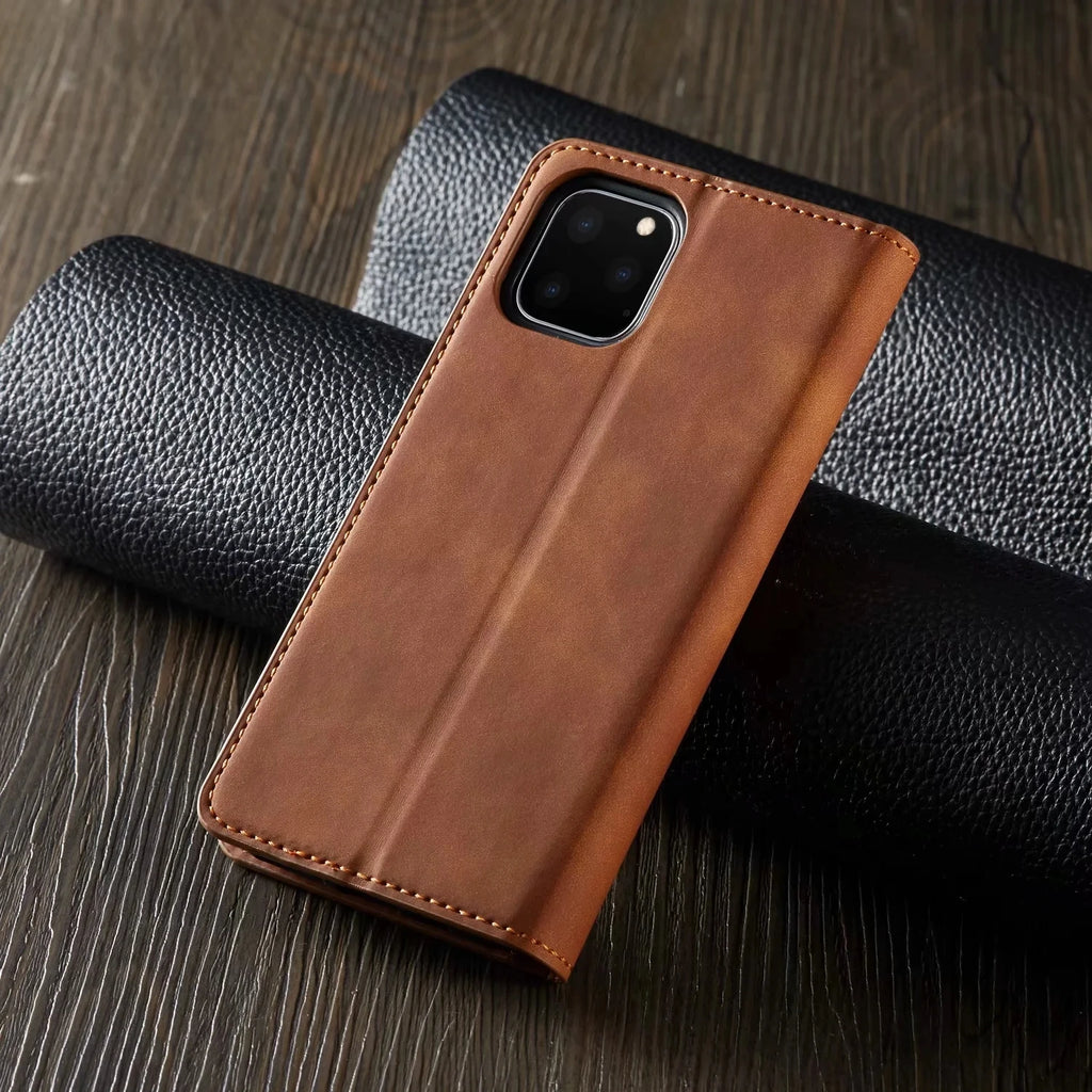 Leather Magnetic Flip Case For iPhone 16 15 14 17 Pro Max Air 16E 13 12 11 XS Max XR SE 8 7 Plus Wallet Card Solt Phone Cover