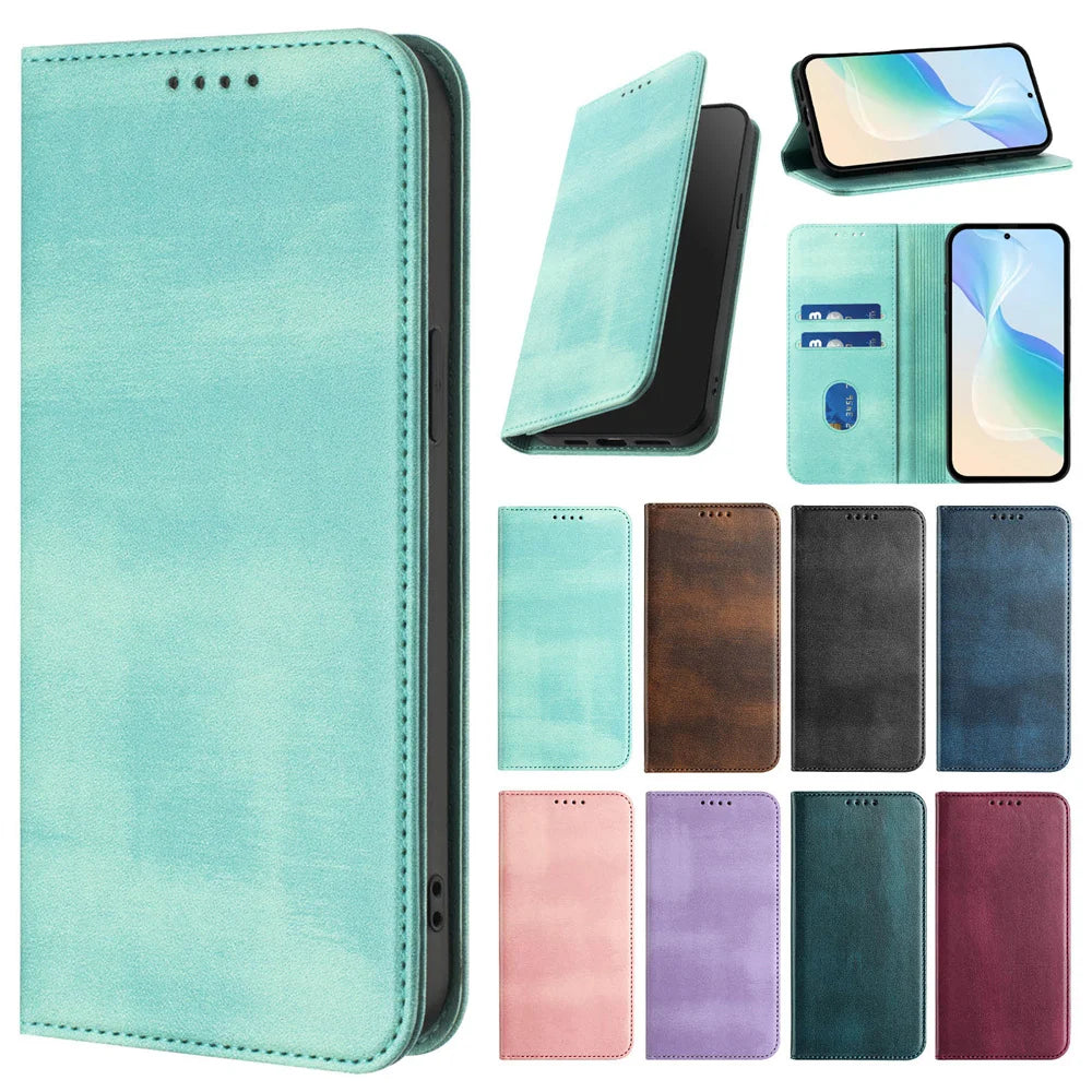 Leather Phone Case For Samsung Galaxy A06 A16 A14 A15 4g 5g A05S A05 A25 A35 A55 A56 A36 A26 A34 A54 Card Slot Flip Wallet Cover