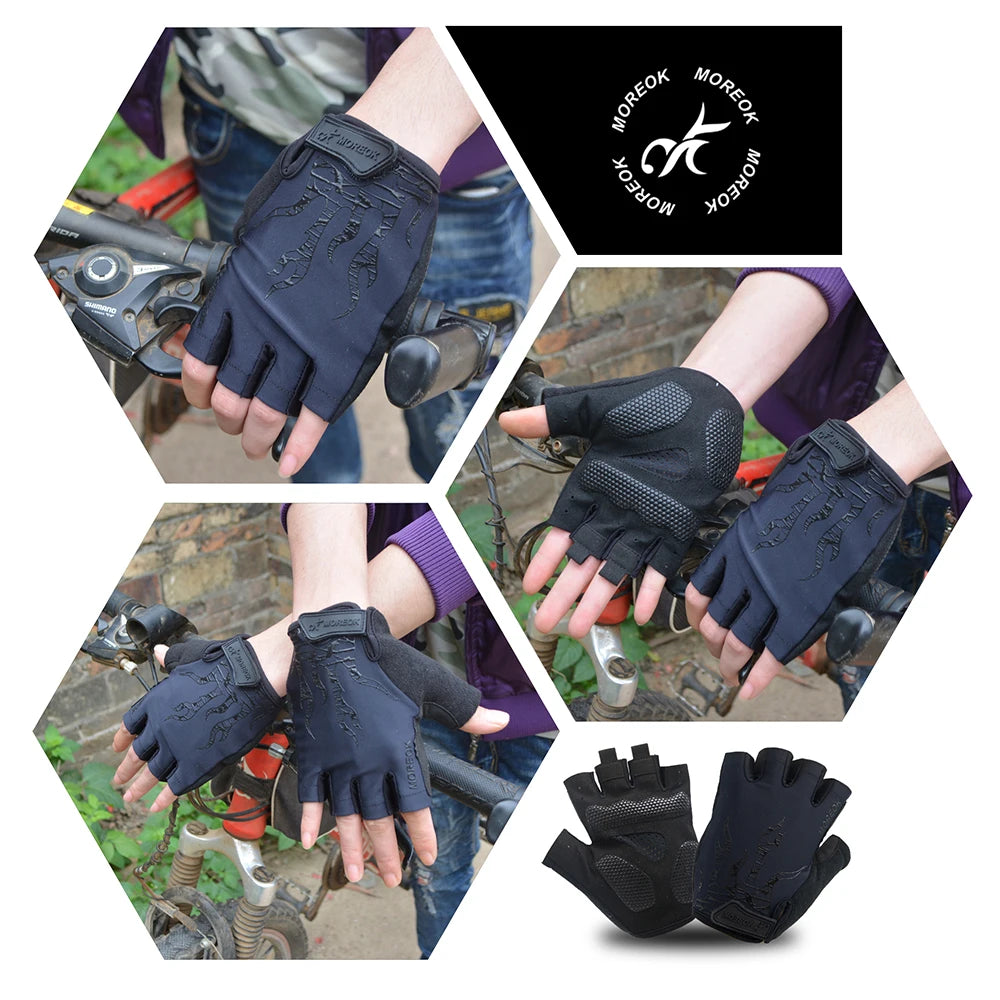 MOREOK Bike Gloves Breathable 5mm Gel Pads MTB Mountain Road Bicycle Gloves Shock-absorbing Half Finger Cycling Gloves Men Women
