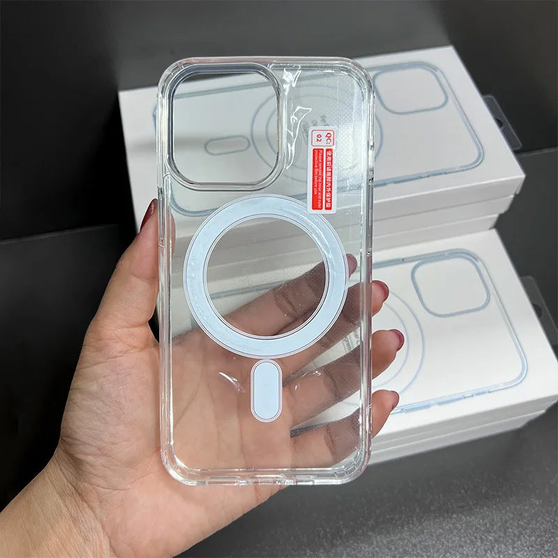 Transparent Original Magnetic Magsafe Phone Case for iPhone 17 Air 16 Pro Max 15 14 13 12 11 Boxed Shockproof Protective Cover