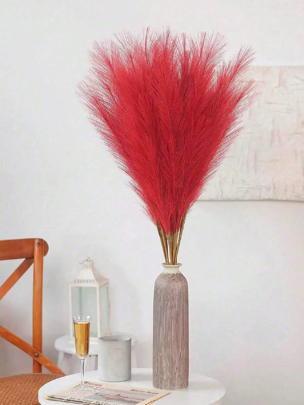5/10/20pcs Red Artificial Reeds,55cm/21.65in Tall Plush Faux Grass,Large General Pampas Tree Branches,Wedding Party Decoration