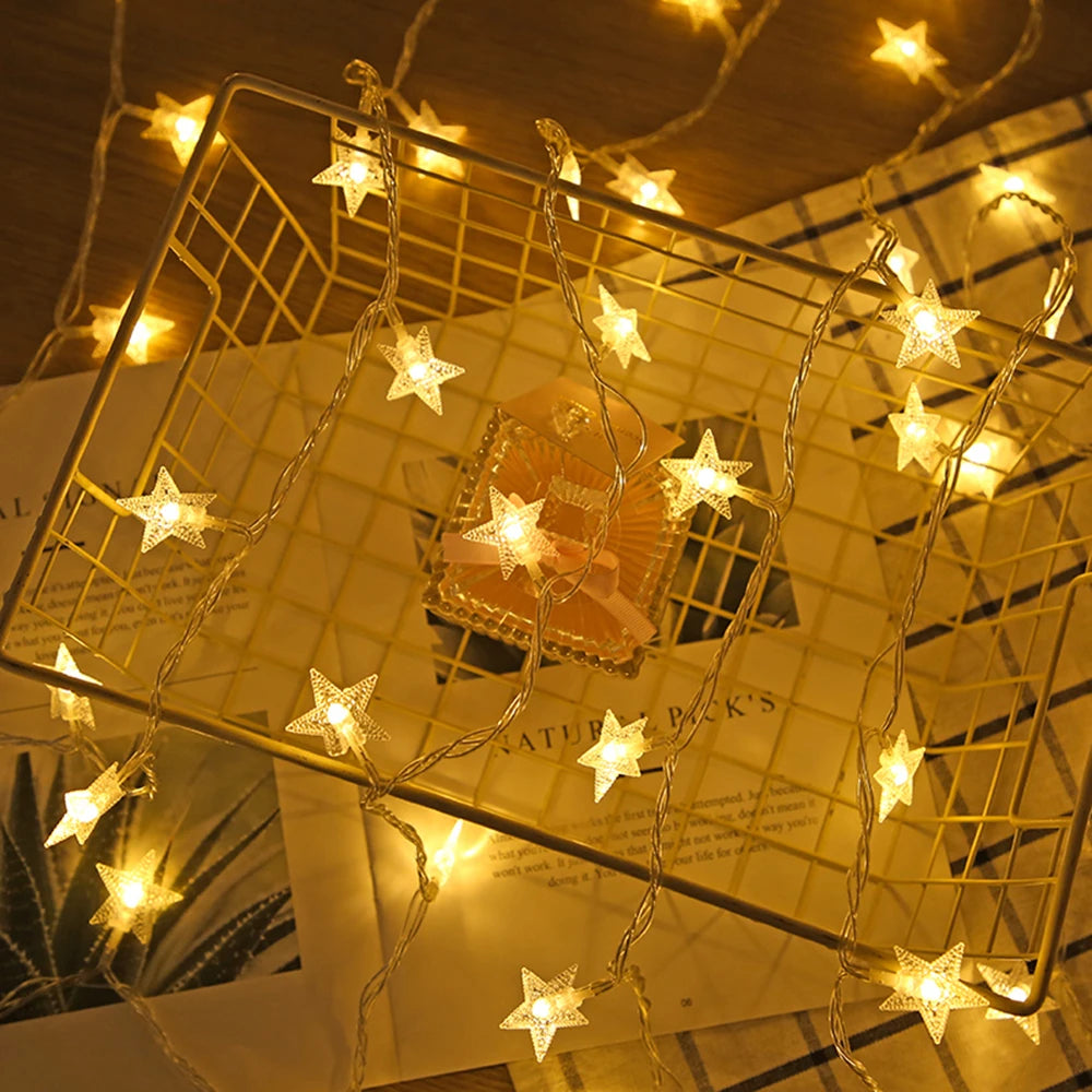 LED Star Fairy Lights Outdoor Chain Lights Garland Bulb String Lights Party Home Wedding Terrace Garden Christmas Decoration