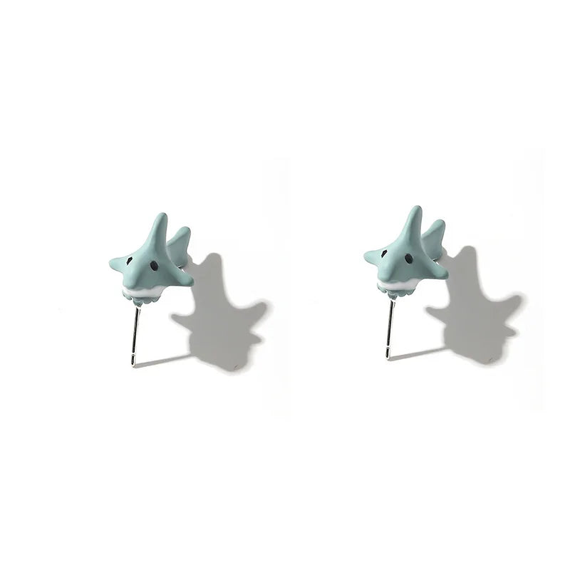 2pcs/1pair Animal Cartoon Stud Earring For Women Cute Dinosaur Little Dog Whale Clay Bite Ear Jewelry Funny Gifts Fashion