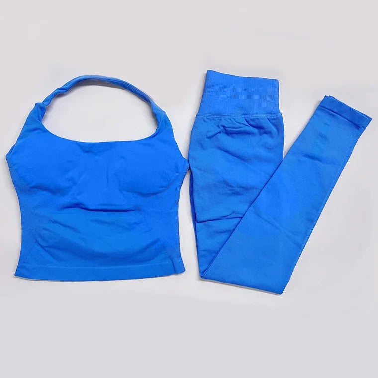 Women's High Stretch Soft Halter Top Sports Tops Legging Set Gym Workout Yoga Fitness Active Wear Impact Outfit Sport Pant