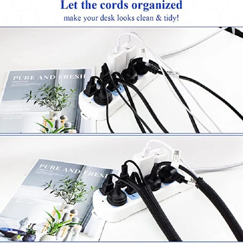 1M 3M 5M Braided Cable Sleeve PET Nylon Wrapping Cable Casing Cable Sleeves Wire for Desk PC TV Wire Protector Cable Wrap Cover