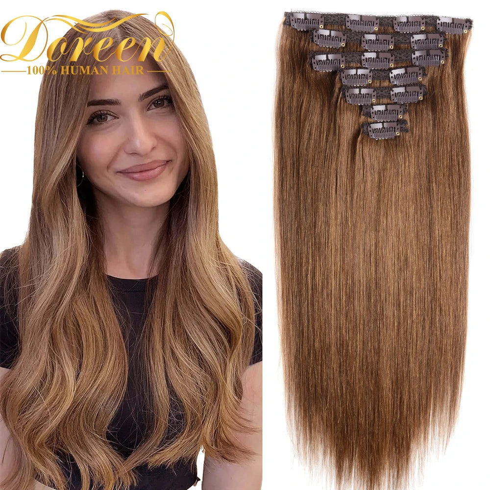 Doreen 160G 200G 240G Volume Series Brazilian Machine Remy Straight Clip In Human Hair Extensions  Full Head 10Pcs 16 to 24 Inch