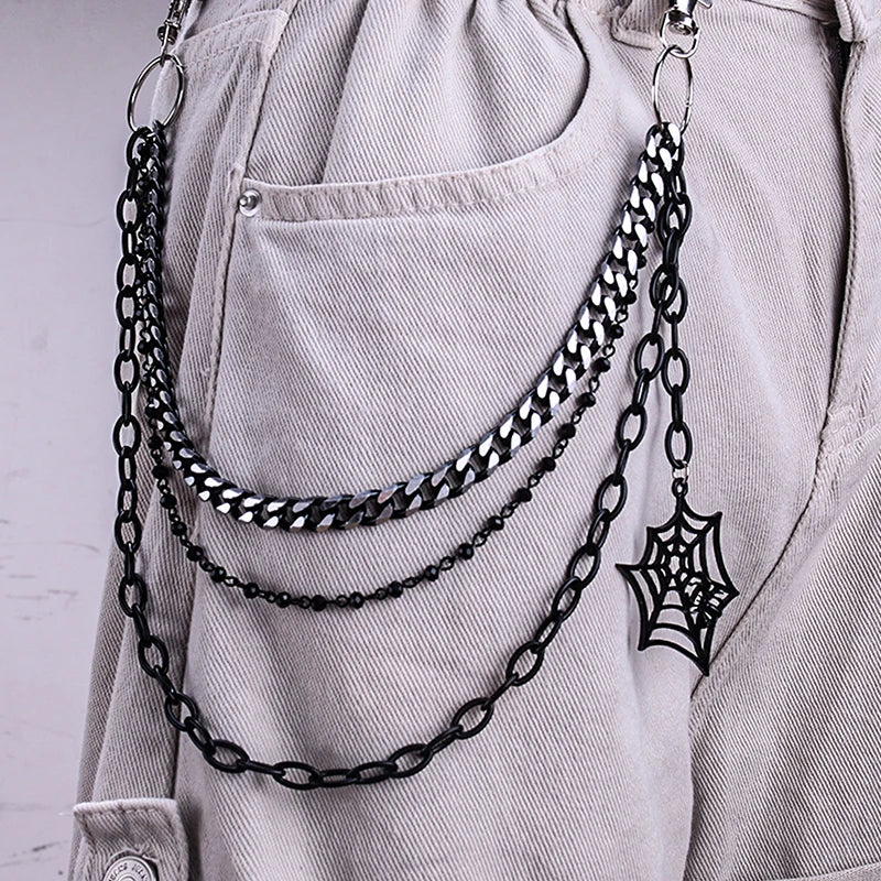 For Men Women Accessories Gifts Fashion Punk Metal Waist Chain Hip Hop Spider Web Pendant Jeans Chain