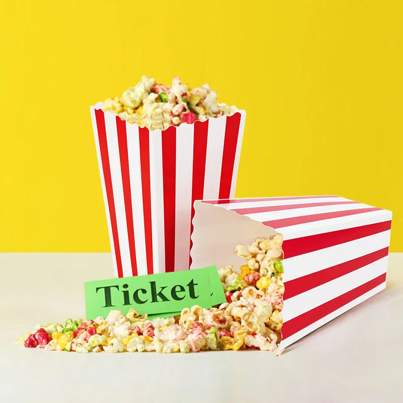 10Pcs Popcorn Paper Boxes Buckets Red White Stripes Bags Snack Containers For Movie Night Birthdays Carnival Party Supplies