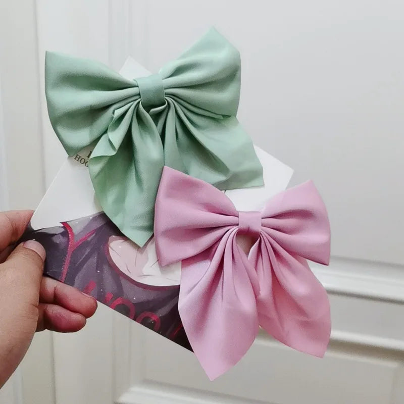Solid Color Satin Bowknot Hair Clips For Girls Sweet Bow Women Hairpins Butterfly Barrettes Duckbill Clip Kids Hair Accessories