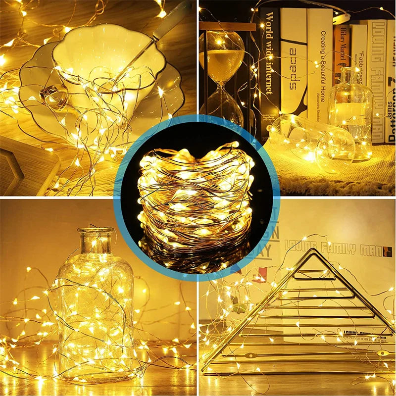 USB Led Fairy Lights Copper Wire String 20M 200LED Holiday Outdoor Lamp Garland For Christmas Tree Wedding Party Decoration